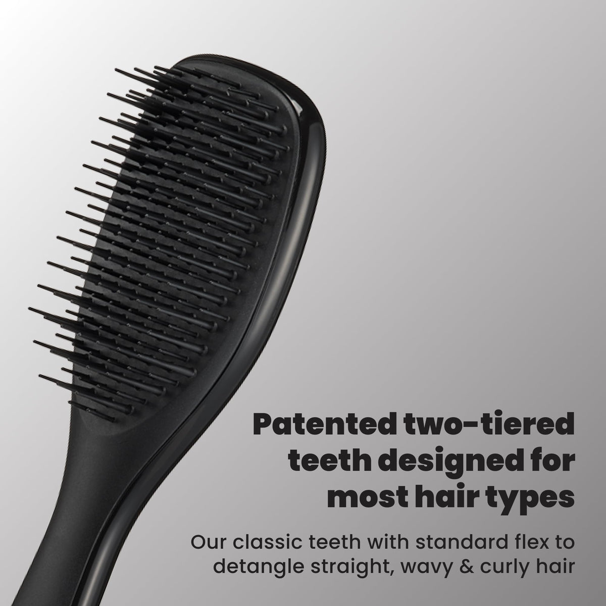 TANGLE TEEZER side profile highlighting staggered teeth for gentler knot removal