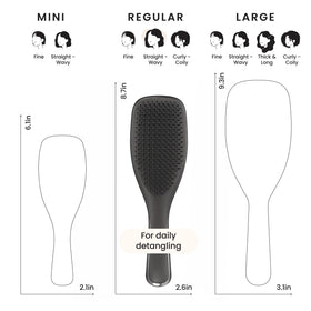 TANGLE TEEZER folded into a toiletry bag to show compact storage for travel