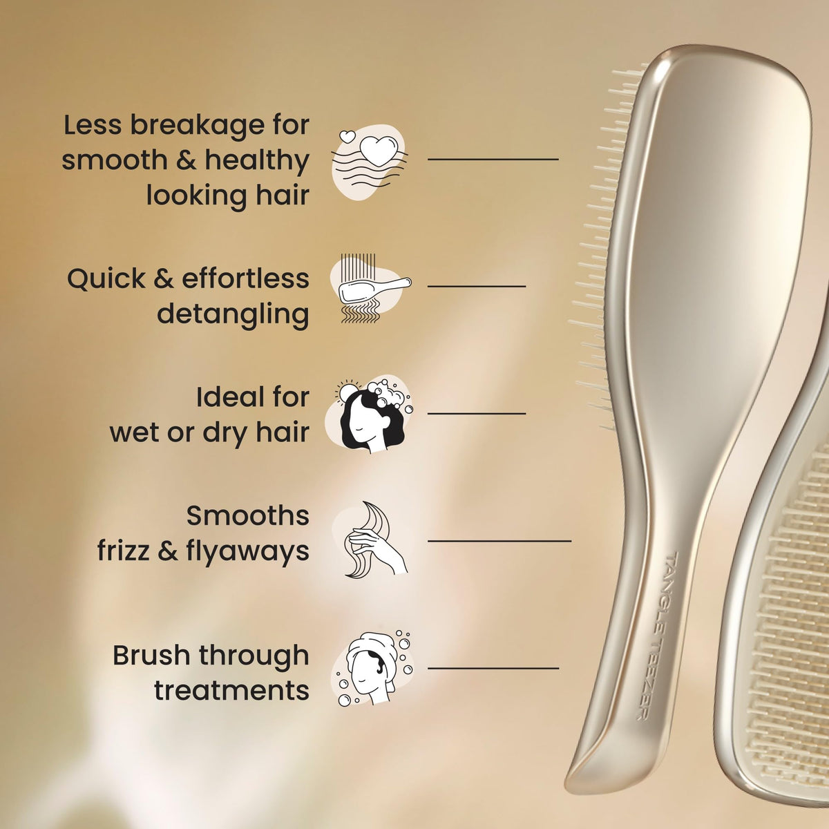 TANGLE TEEZER beside a ruler illustrating compact size for travel convenience