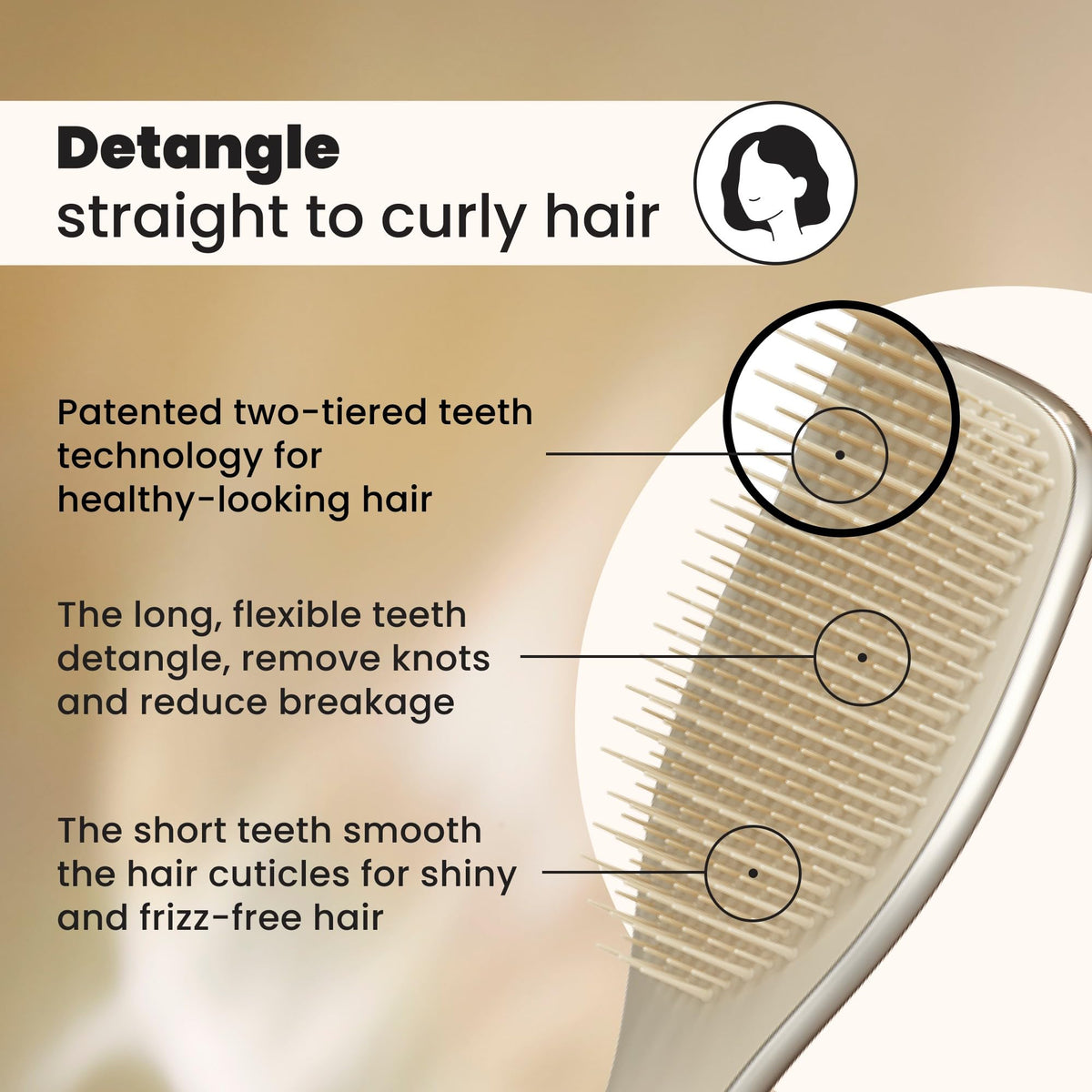 TANGLE TEEZER side profile showing curved shape for comfortable detangling and control