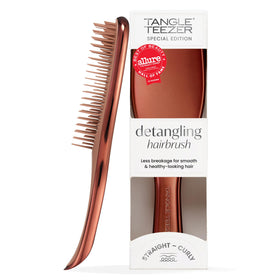 TANGLE TEEZER front view showing chrome chocolate bronze finish and compact shape