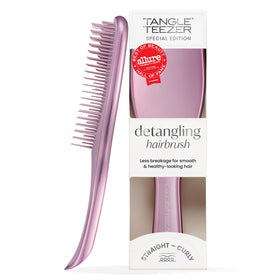 TANGLE TEEZER front view showing mauve chrome finish and ergonomic shape benefit: stylish grip