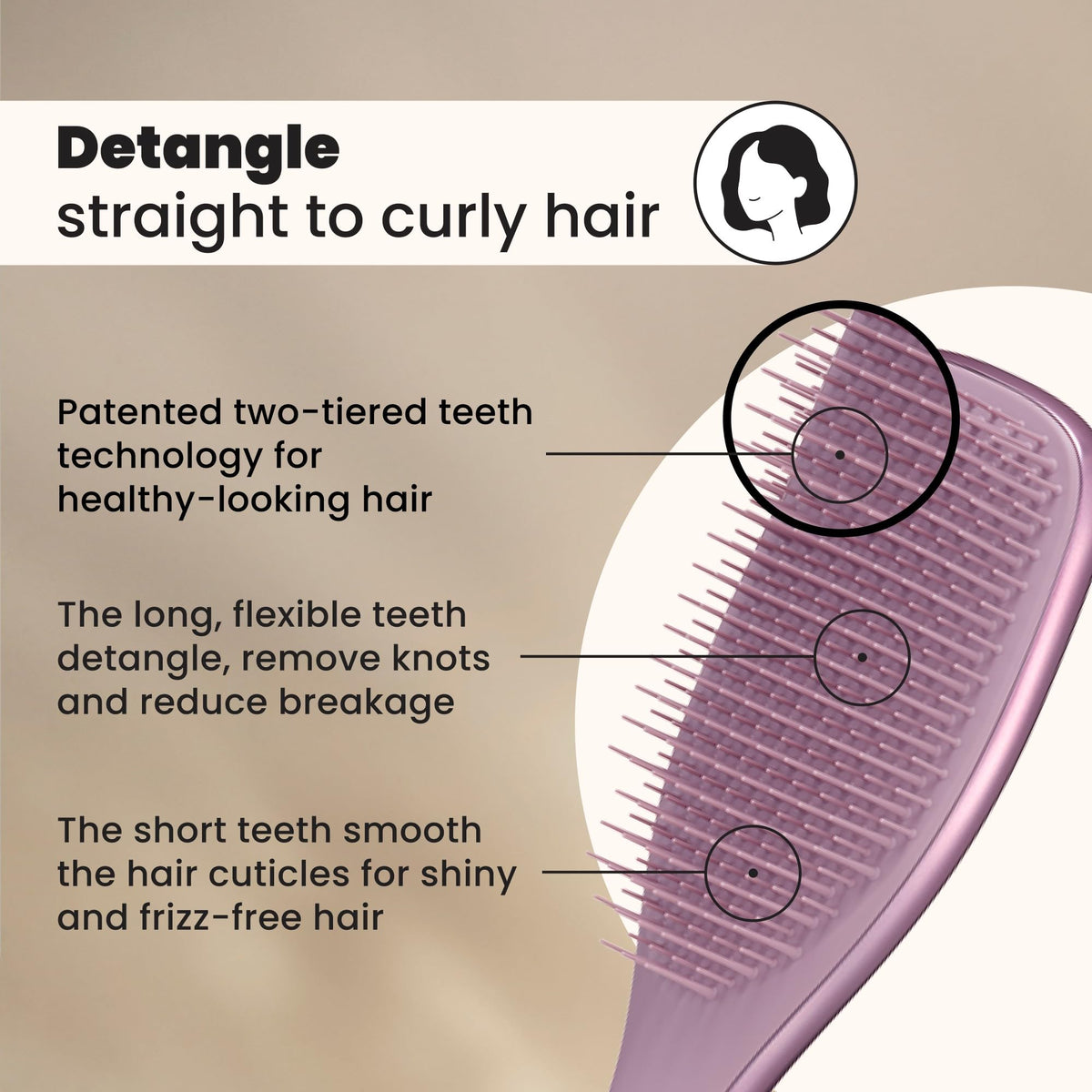 TANGLE TEEZER held in hand through wet hair showing ease of use benefit: secure grip when wet