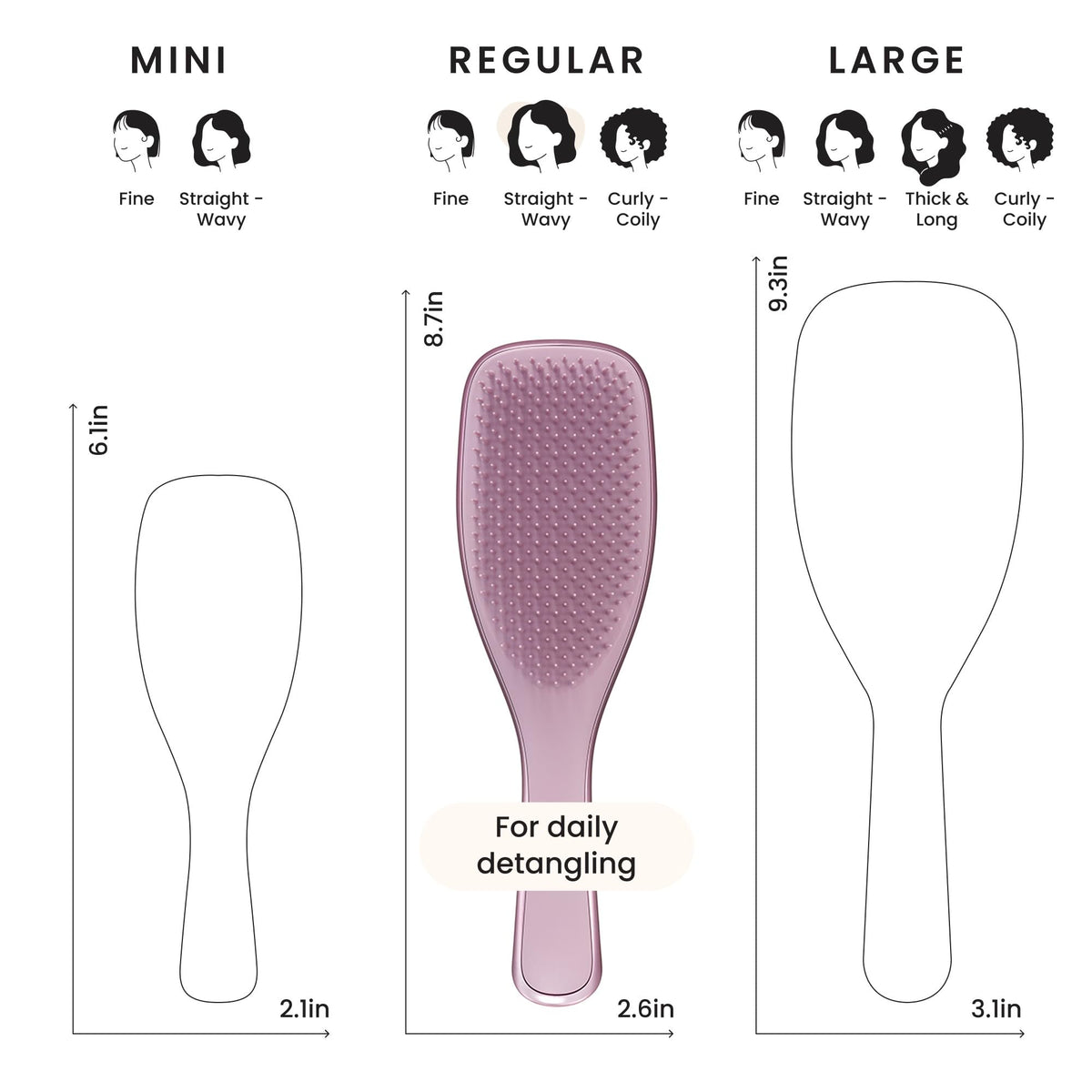 TANGLE TEEZER detail of textured surface and teeth spacing showing durable construction benefit: long-lasting performance