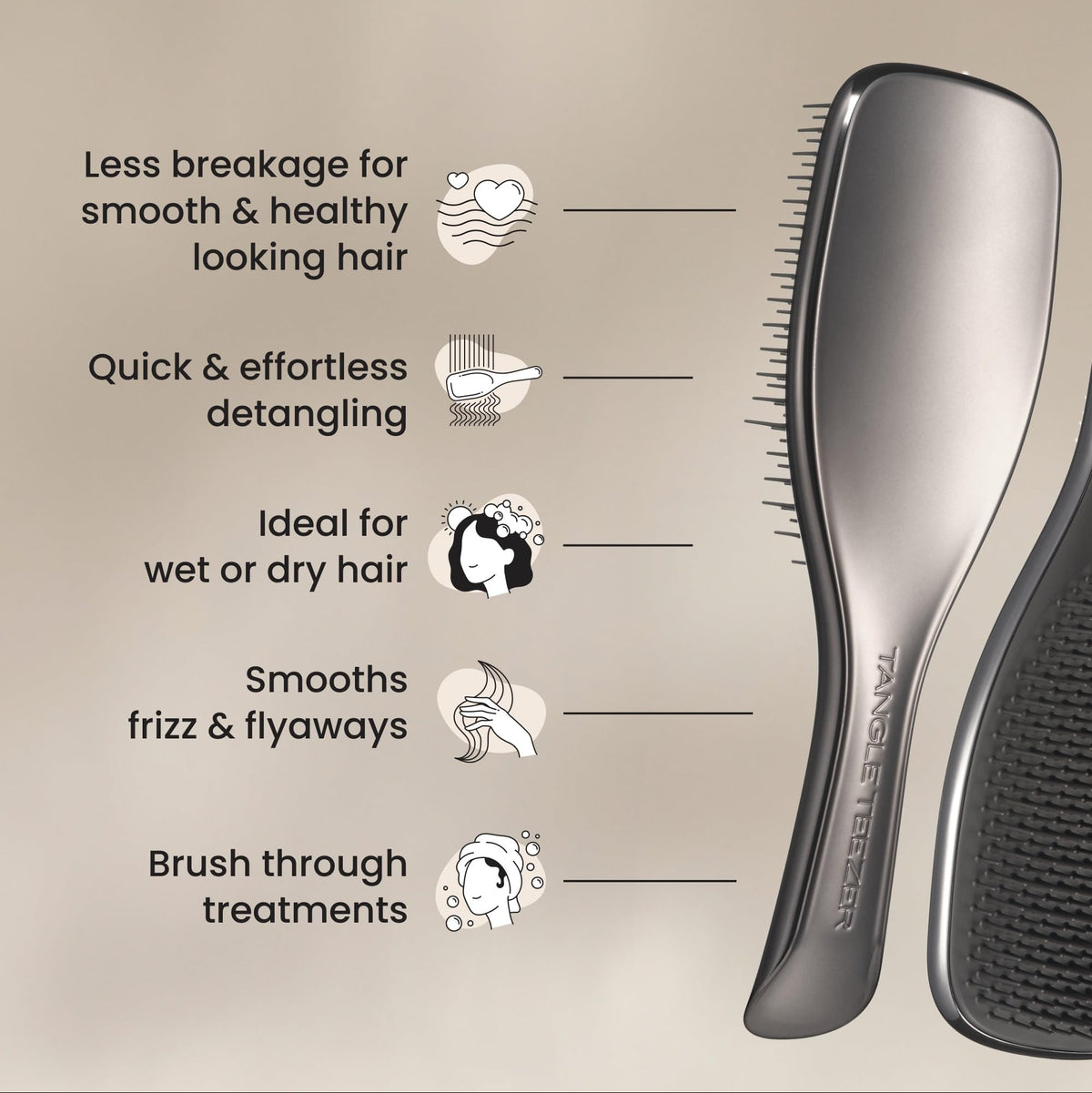 TANGLE TEEZER brushing through conditioner to help spread product evenly and reduce tangles