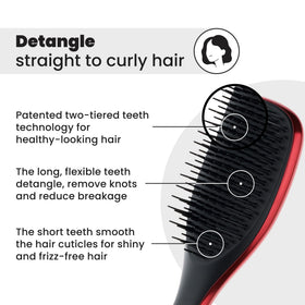 TANGLE TEEZER close-up of two-tiered teeth showing detangling action benefit: reduces snagging