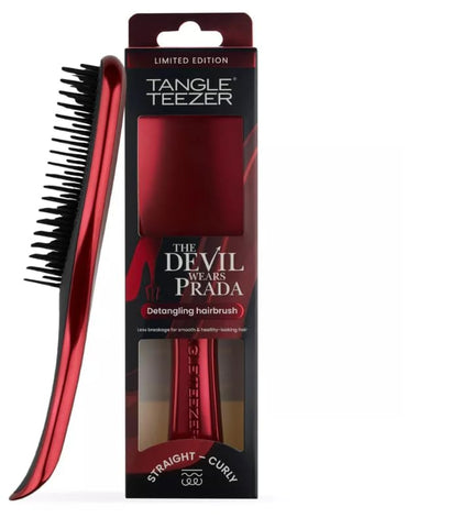 TANGLE TEEZER limited-edition red metallic brush front view showing sleek design and collectible finish benefits styling