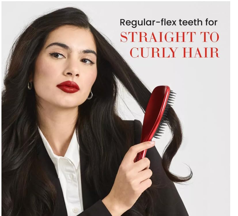 TANGLE TEEZER brush being used on wet hair in shower showing water-resistant grip and even conditioner distribution benefit