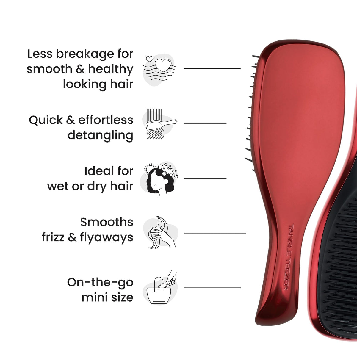 TANGLE TEEZER side profile of compact brush showing slim travel size benefit: easy storage