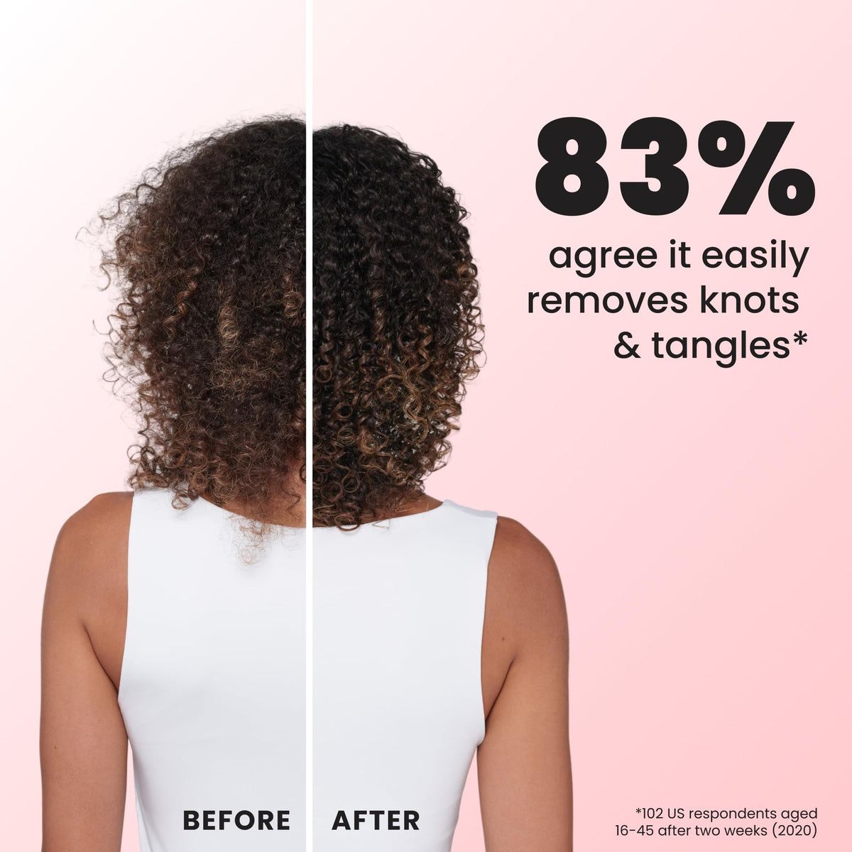TANGLE TEEZER spreading conditioner through dense coils for even product coverage