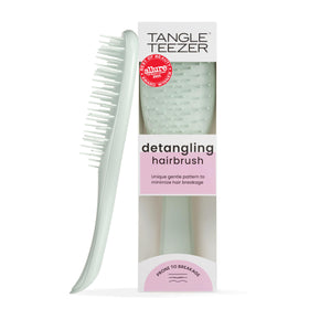 TANGLE TEEZER front view showing eucalyptus green compact brush and gentle grip benefit