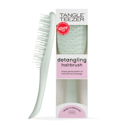 TANGLE TEEZER front view showing eucalyptus green compact brush and gentle grip benefit