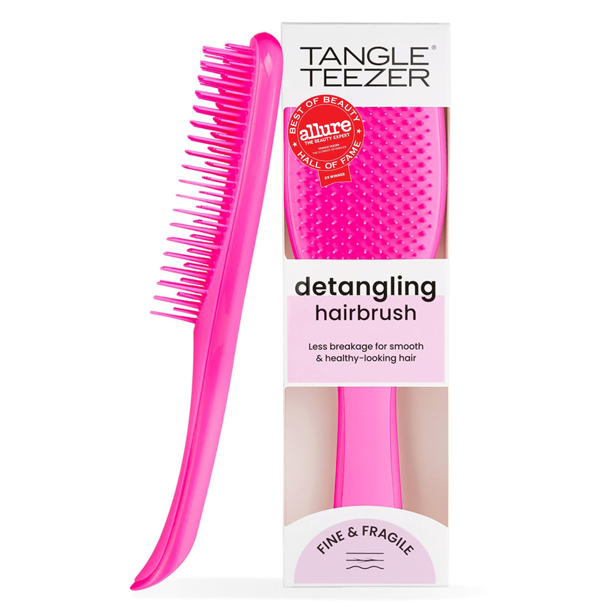 TANGLE TEEZER front view compact detangler showing Runway Pink finish and easy grip