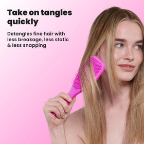 TANGLE TEEZER Runway Pink retail packaging highlighting compact, travel‑ready design