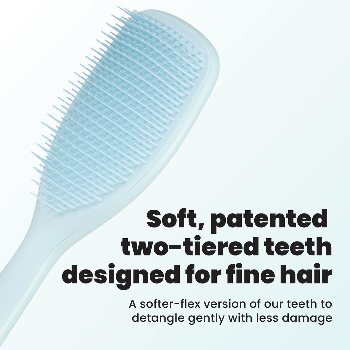 TANGLE TEEZER back and teeth detail displaying two-tier teeth, gentle knot removal
