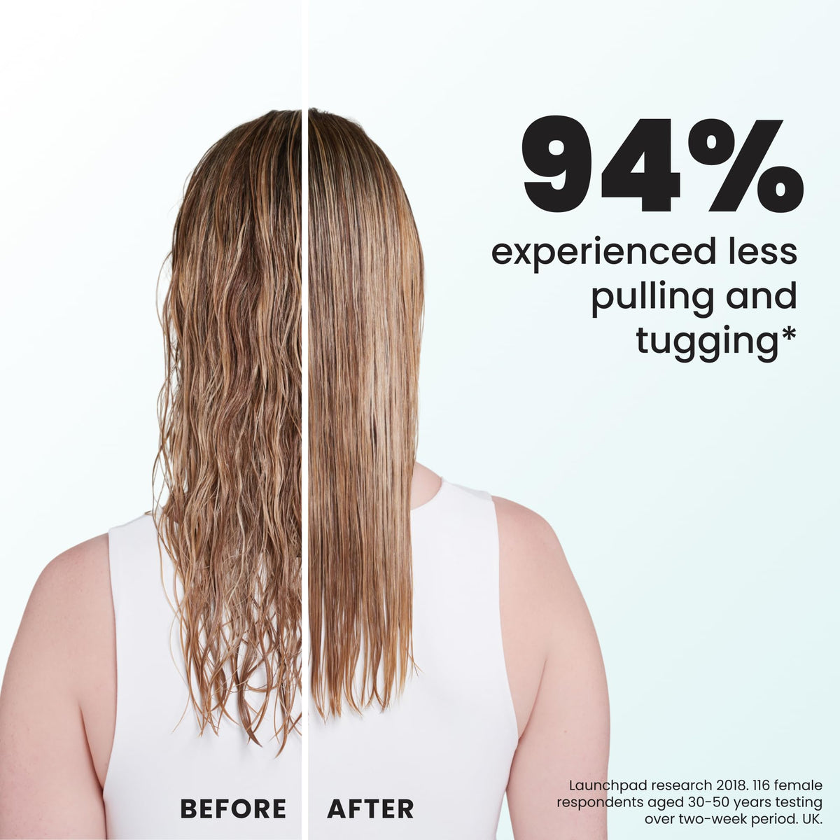 TANGLE TEEZER spreading conditioner through hair, helps even treatment coverage