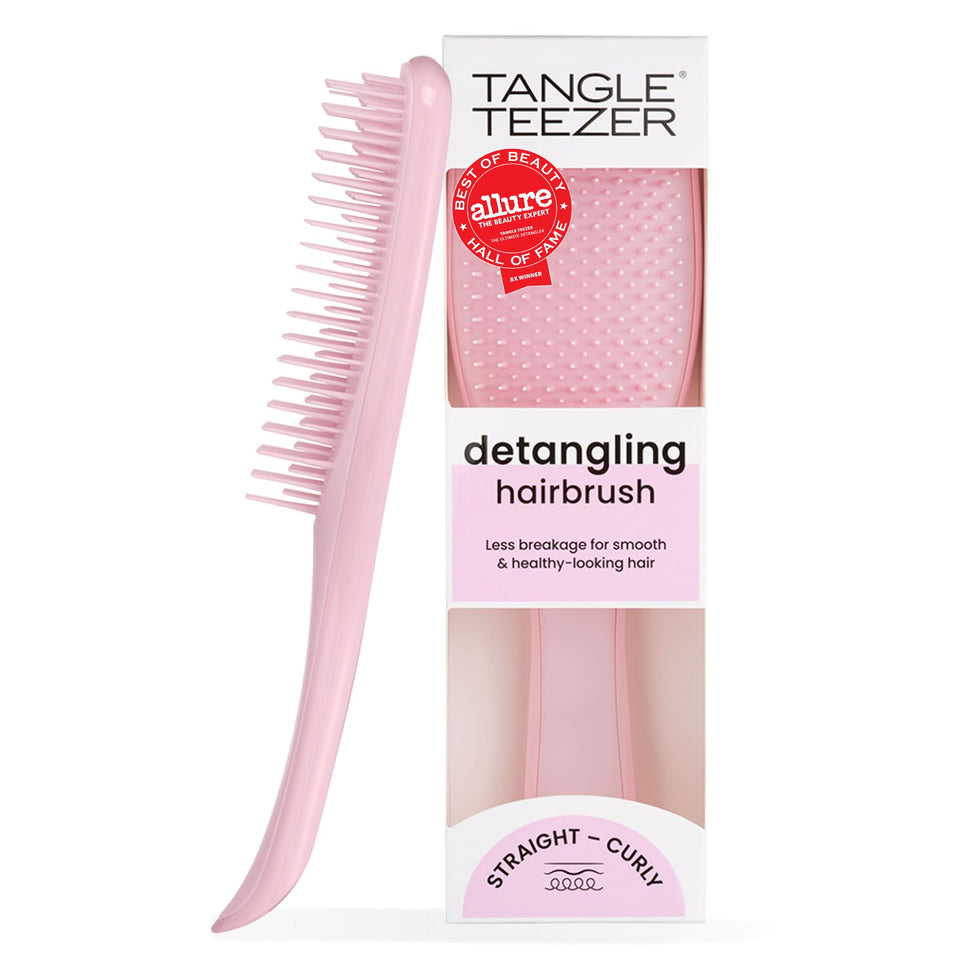 TANGLE TEEZER front packaging in Millennial Pink showing compact brush and color benefit