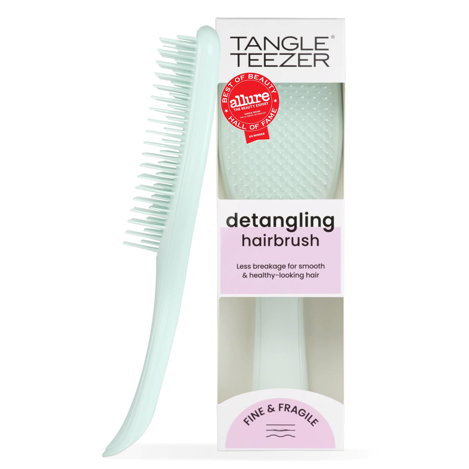 Tangle Teezer ice blue front view showing compact detangler design and easy grip