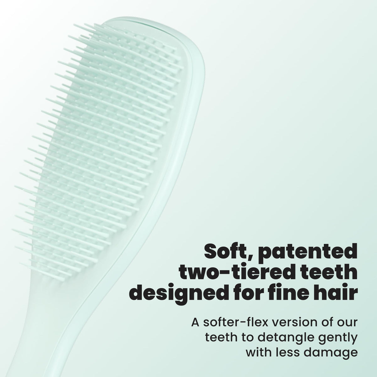 Tangle Teezer close-up of two-tiered teeth reducing knots gently