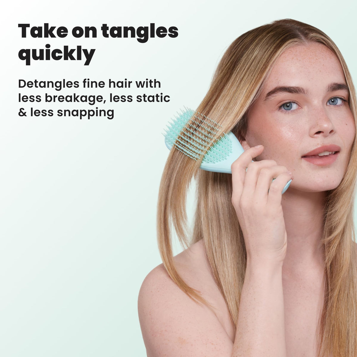 Tangle Teezer detail of soft-flex teeth texture protecting fragile hair