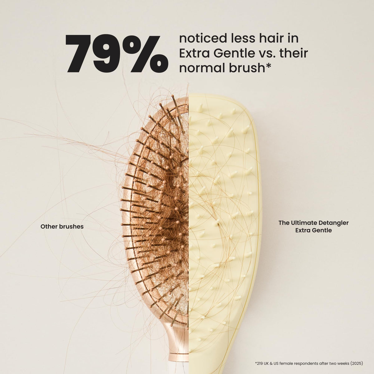 TANGLE TEEZER held in hand to show size and easy travel-friendly portability