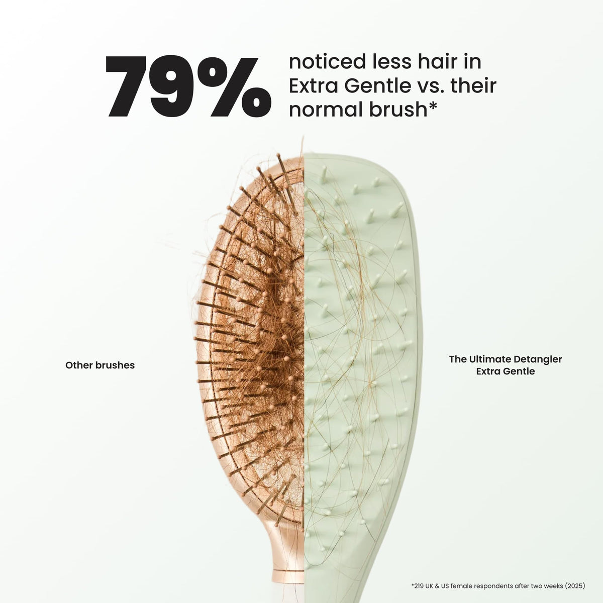 TANGLE TEEZER held in hand during brushing to show effortless knot removal benefit
