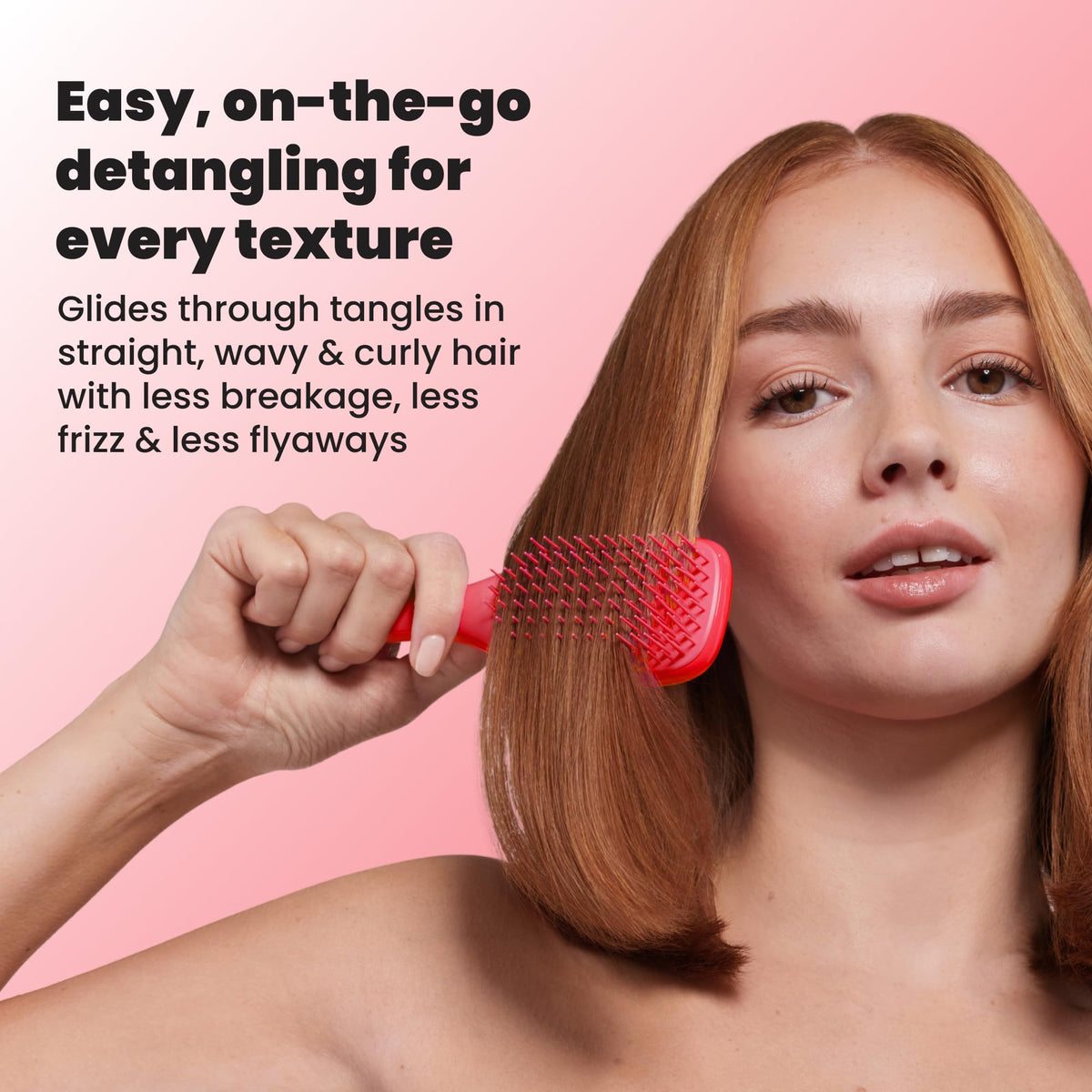 TANGLE TEEZER child holding brush smiling for kid-friendly grooming and painless brushing benefit