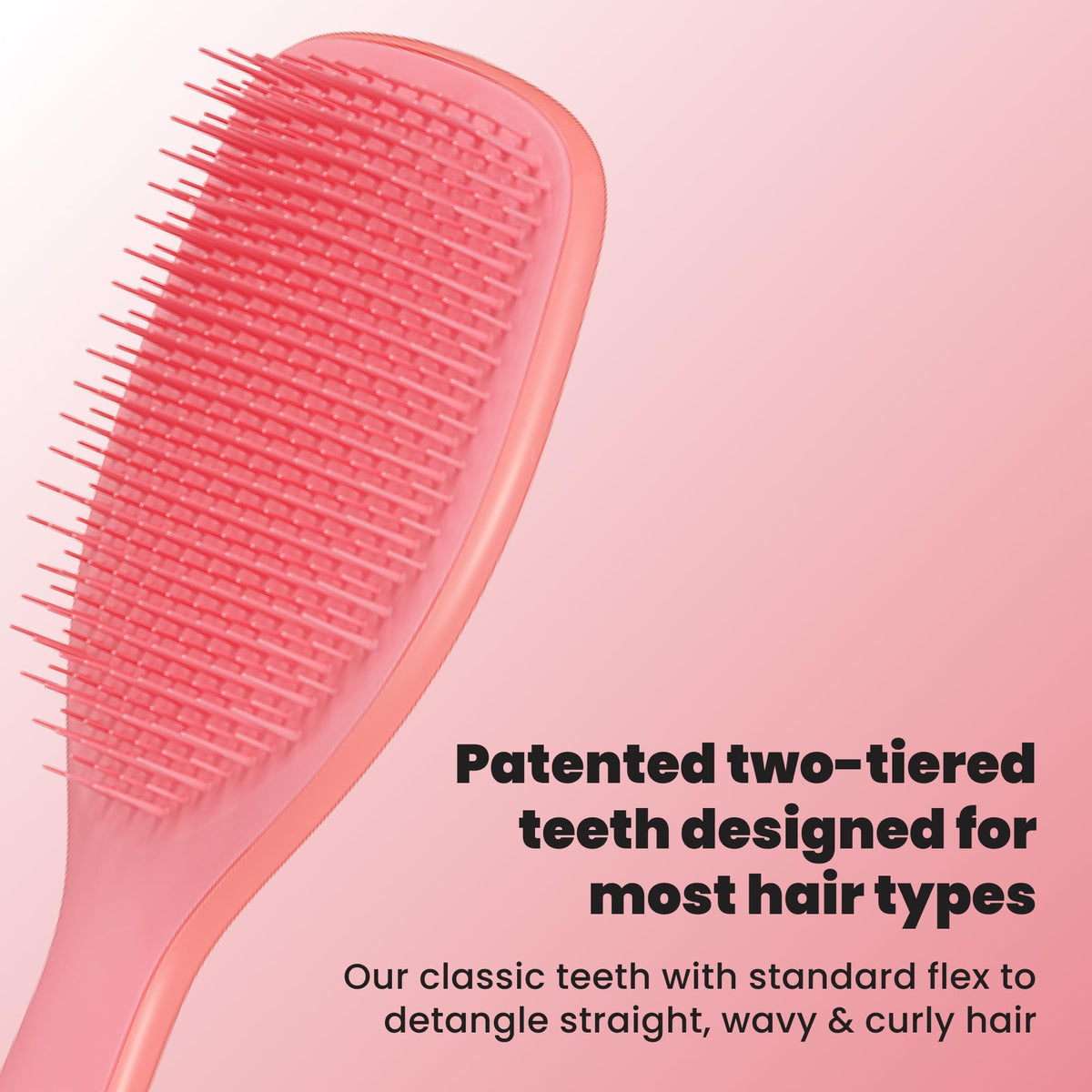TANGLE TEEZER back view highlighting tooth layout and handle, durable design benefit