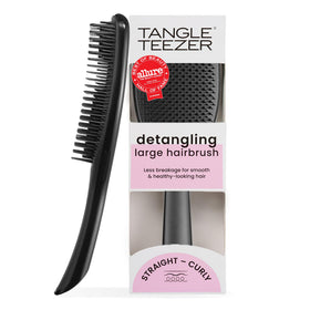 TANGLE TEEZER front angle view showing brush shape and sleek black gloss finish for easy grip