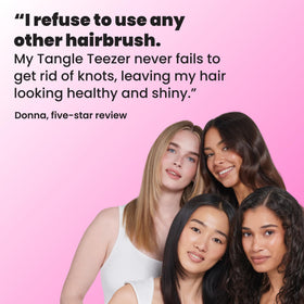 TANGLE TEEZER on bathroom vanity in lifestyle scene suggesting daily grooming routine