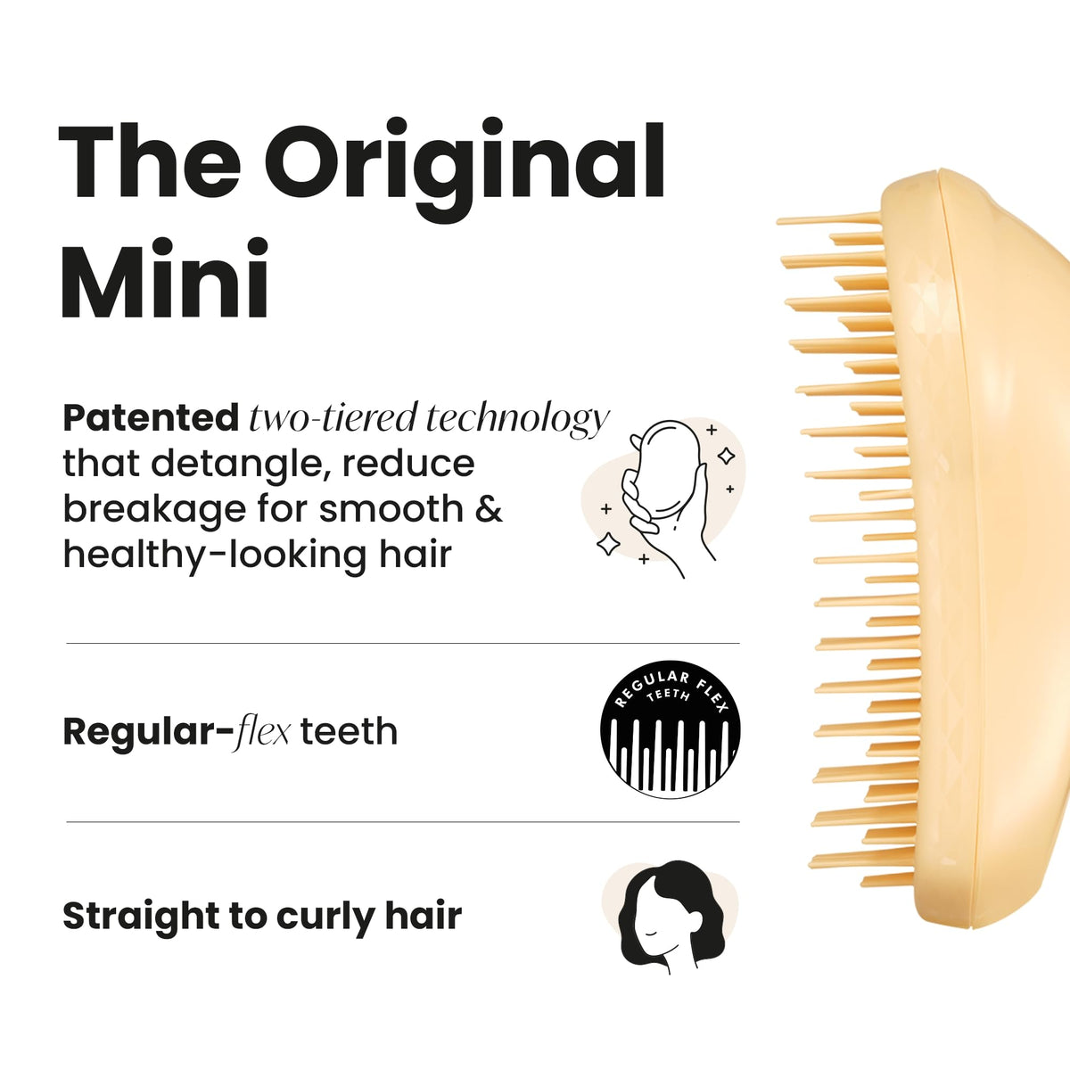 TANGLE TEEZER on bathroom counter showing easy-access bright buttercup color