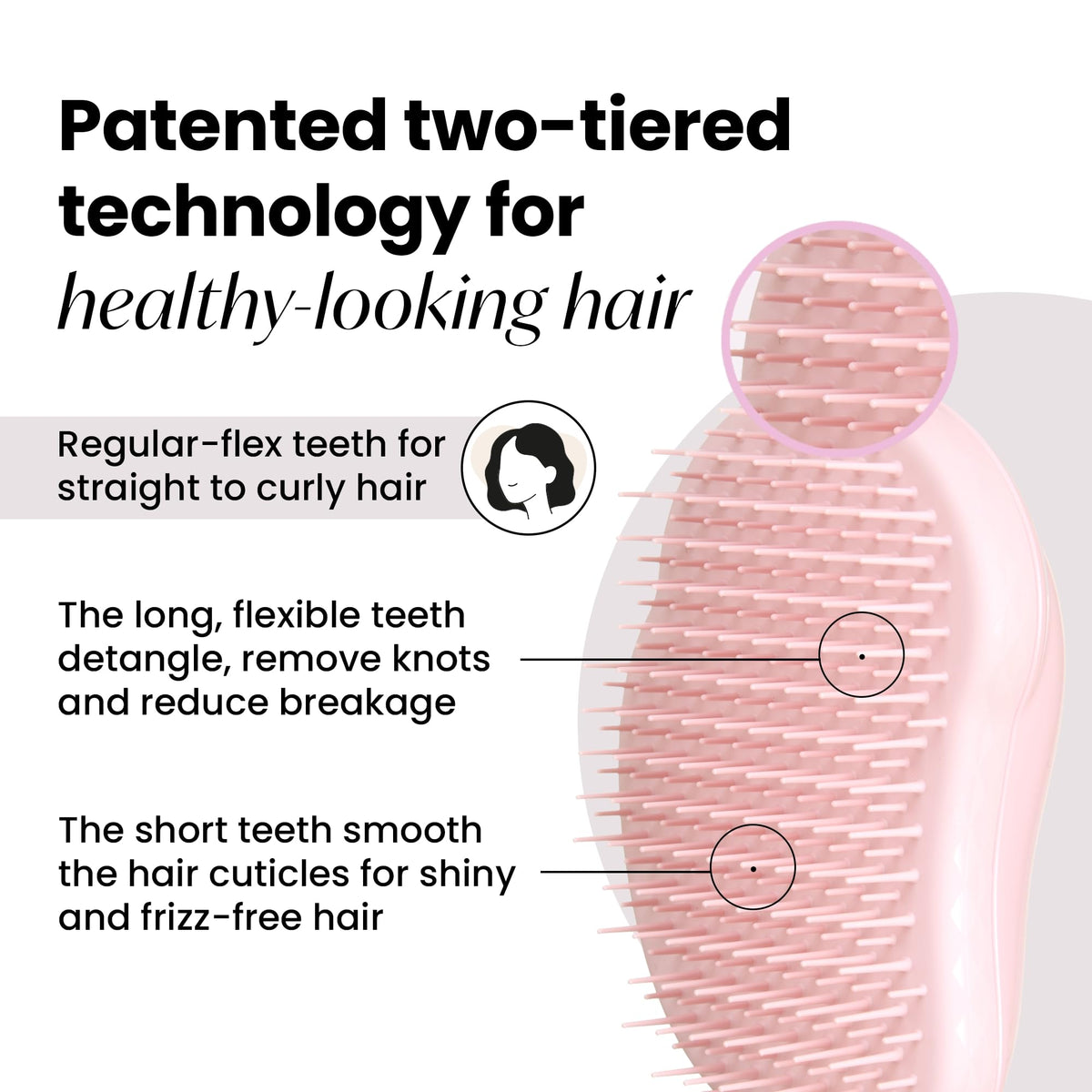 TANGLE TEEZER close-up of dual-tier teeth showing flexible design for gentle detangling