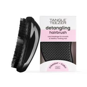 TANGLE TEEZER front view showing compact panther black brush, easy handling benefit