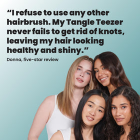 TANGLE TEEZER packaging label close-up showing product info and authenticity