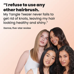 TANGLE TEEZER packaging showing sustainable transition labeling benefits