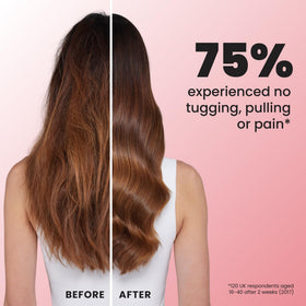 TANGLE TEEZER next to regular brush showing larger paddle, covers more hair benefit