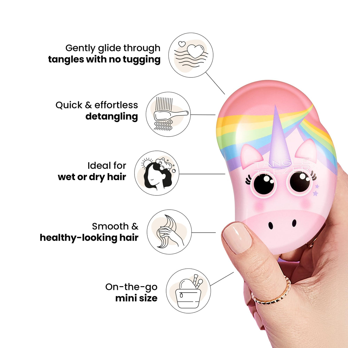 TANGLE TEEZER child using brush to detangle hair gently and reduce tears benefit