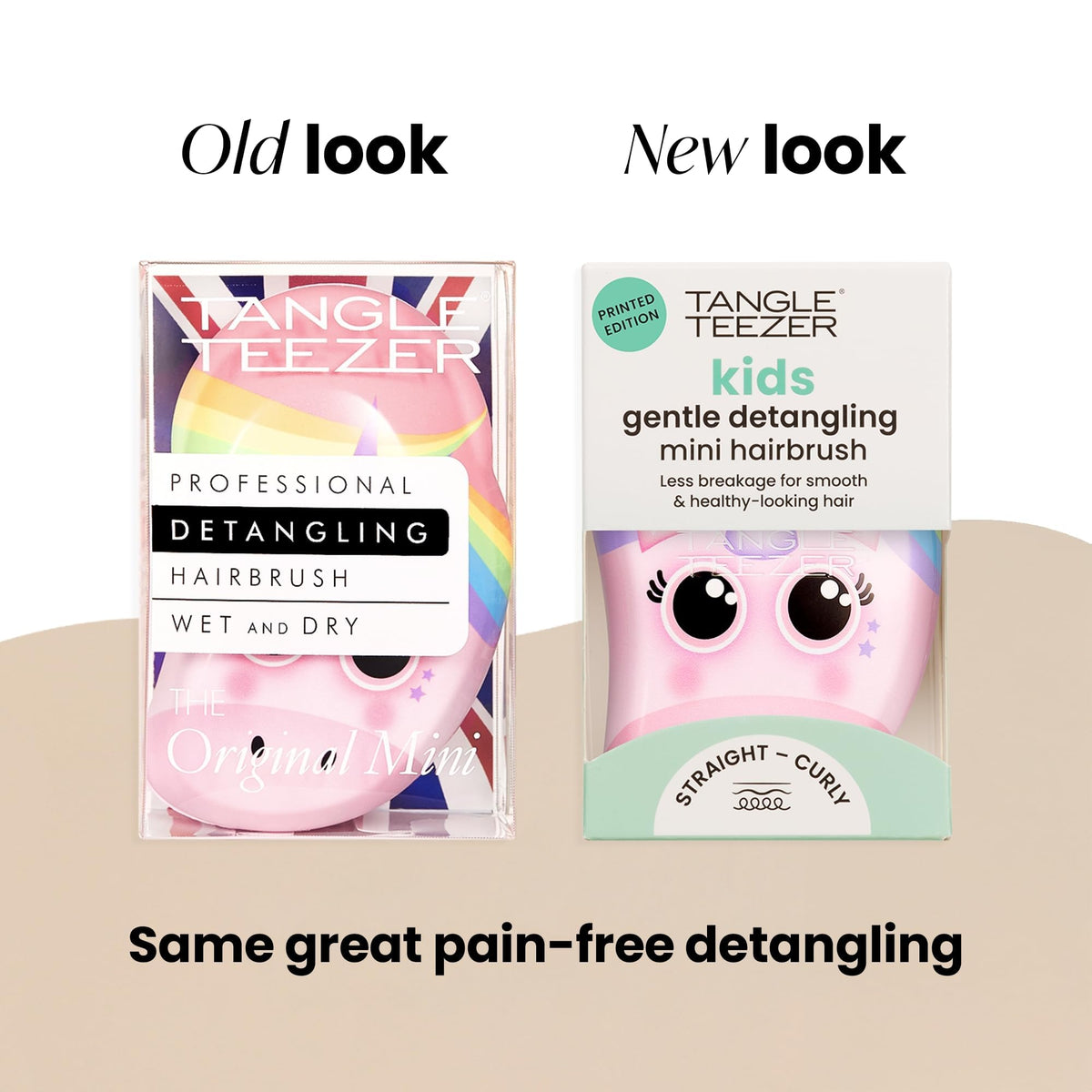 TANGLE TEEZER held in hand to show travel-size convenience and grip benefit