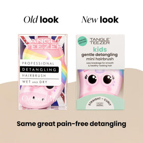 TANGLE TEEZER held in hand to show travel-size convenience and grip benefit