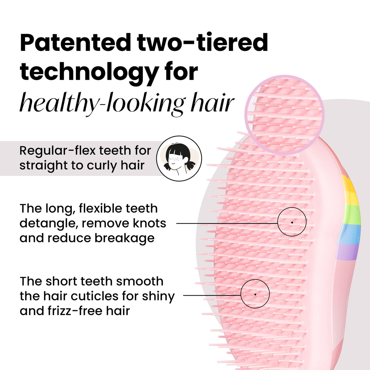 TANGLE TEEZER close-up of teeth showing flexible two-tier design benefit