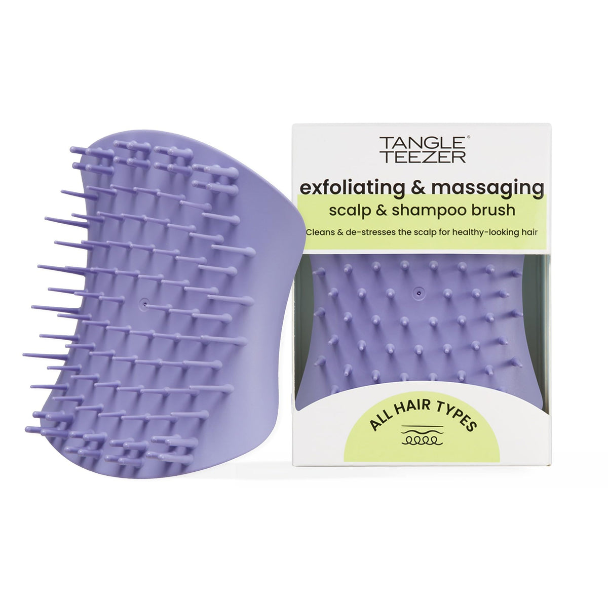 TANGLE TEEZER front view showing lavender brush and ergonomic wings for secure grip