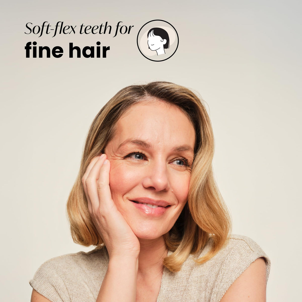 TANGLE TEEZER close-up of soft-flex teeth reducing breakage and smoothing hair cuticle