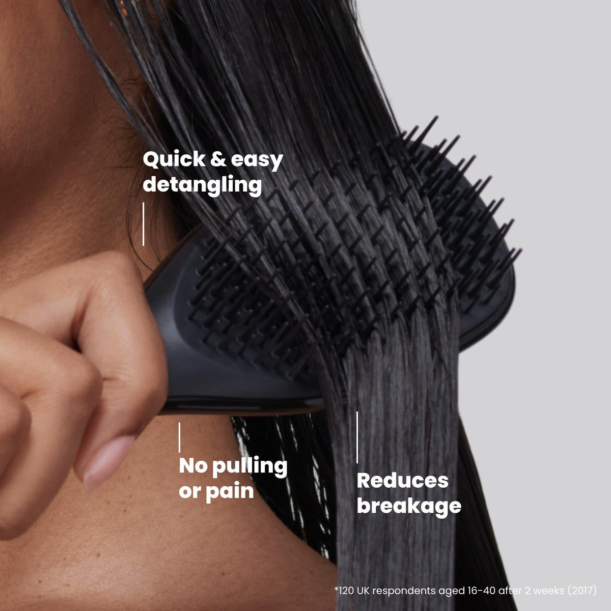 TANGLE TEEZER close-up of dual-length teeth showing detangling technology advantage