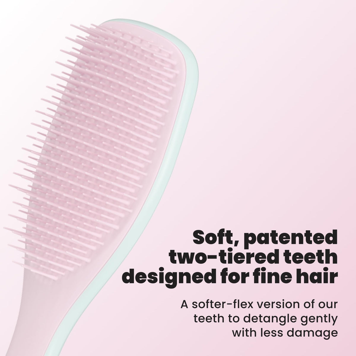 TANGLE TEEZER close-up of soft-flex teeth, gentle detangling with less breakage