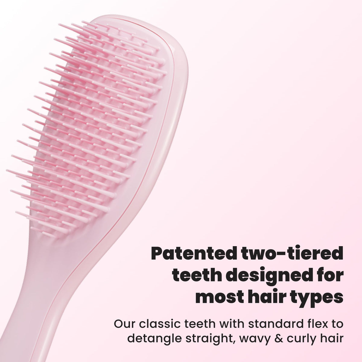 TANGLE TEEZER close-up of two-tiered teeth showing gentle detangling benefit
