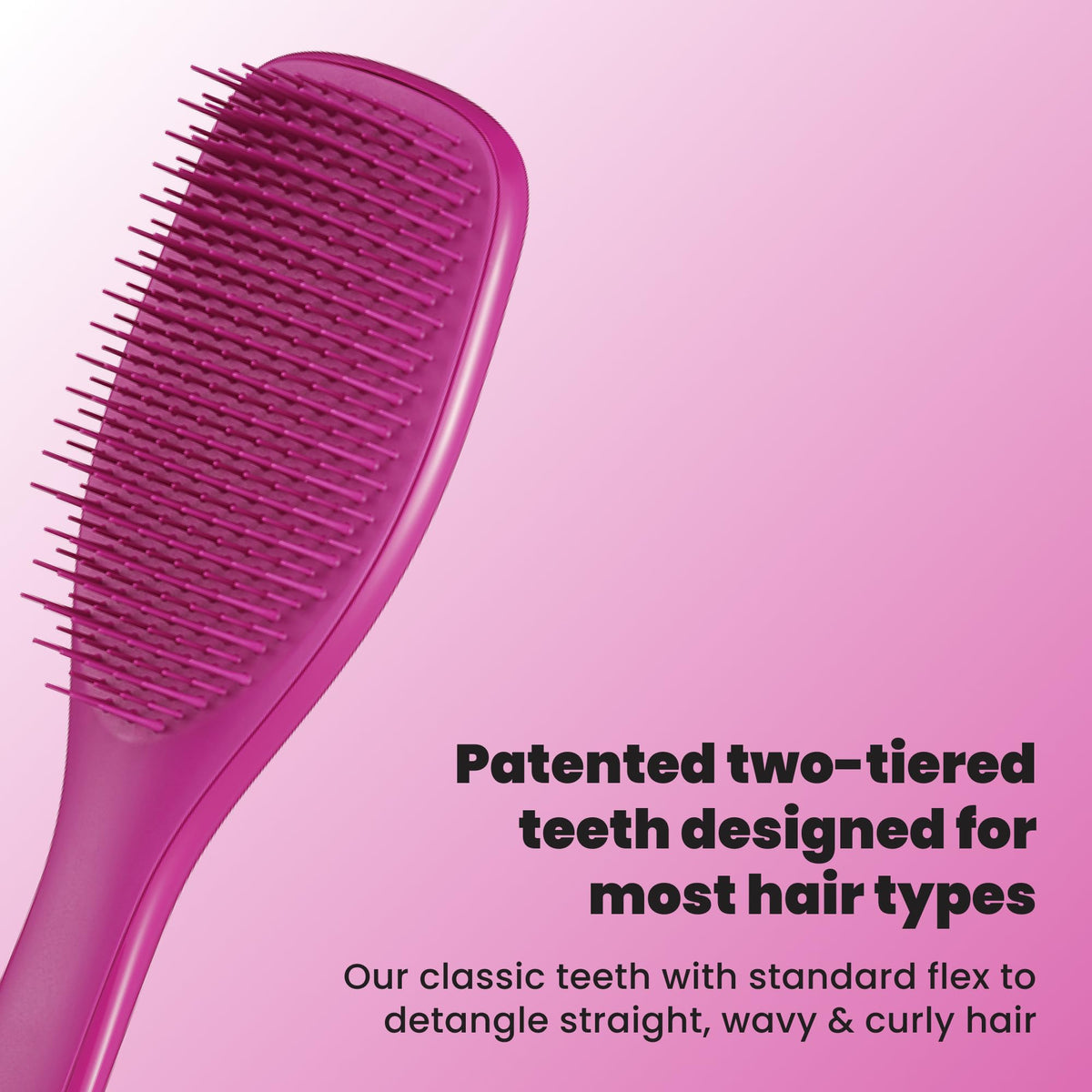 TANGLE TEEZER close-up of dual-tier teeth revealing detangling technology benefit