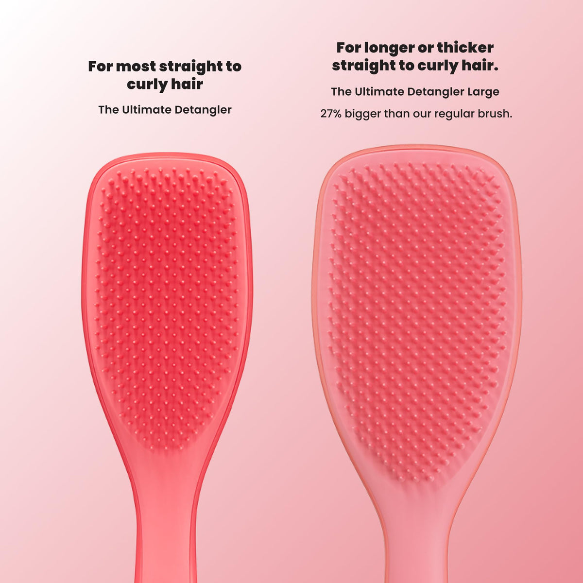 TANGLE TEEZER coral pink glossy finish and texture close-up, easy-clean surface benefit