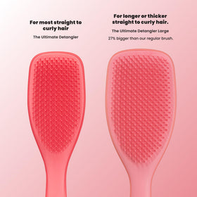 TANGLE TEEZER coral pink glossy finish and texture close-up, easy-clean surface benefit