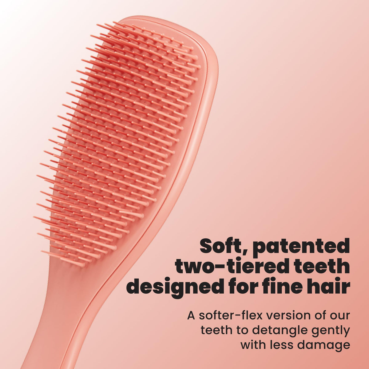 TANGLE TEEZER close-up of two-tiered teeth highlighting gentle detangling action