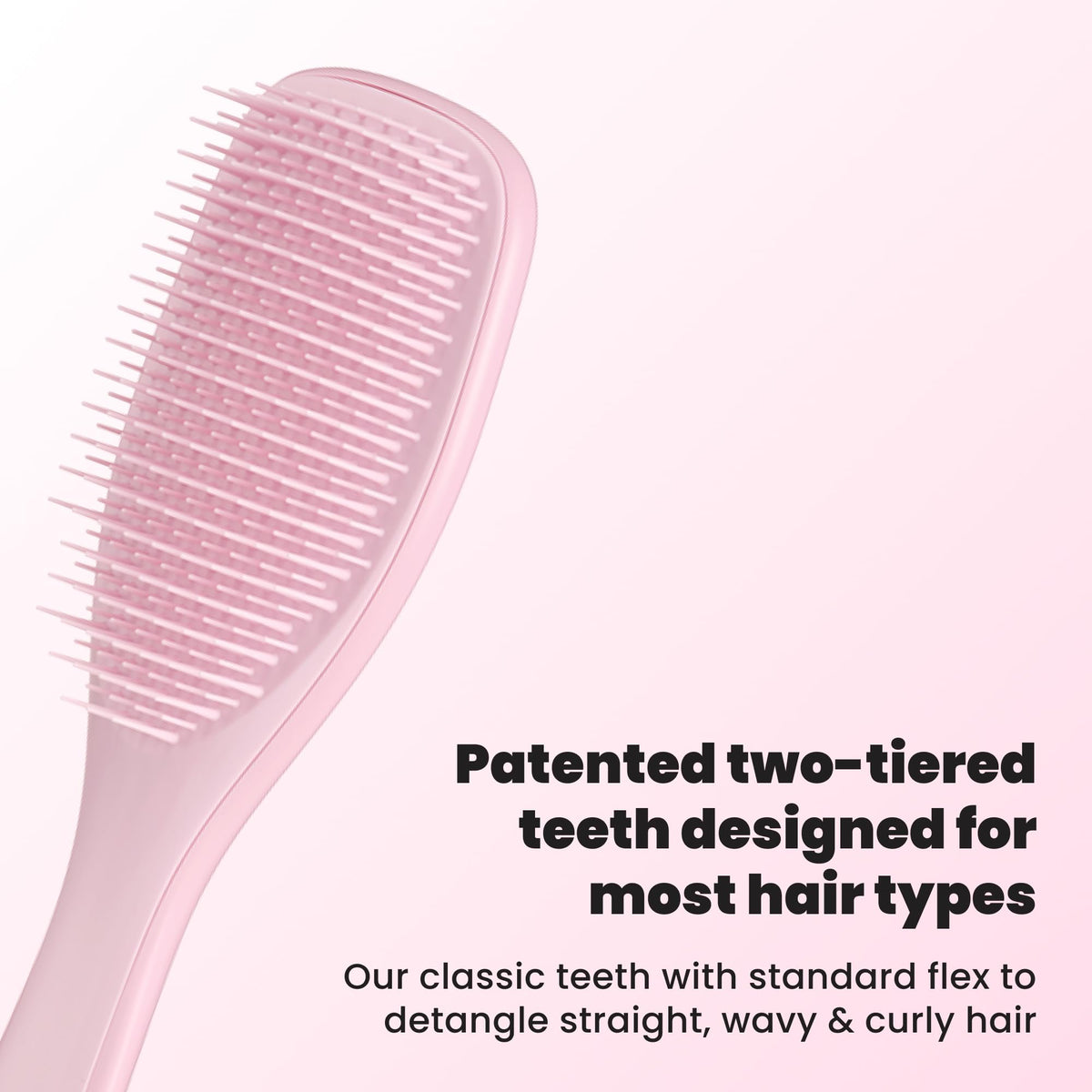 TANGLE TEEZER close-up of patented two-tiered teeth demonstrating gentle detangling